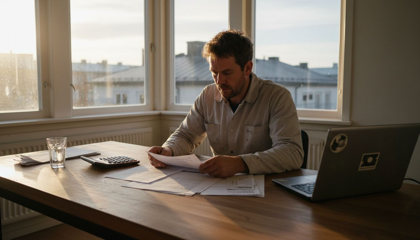 Mann som gjennomgår prisoverslag og budsjett for byggeprosjekt