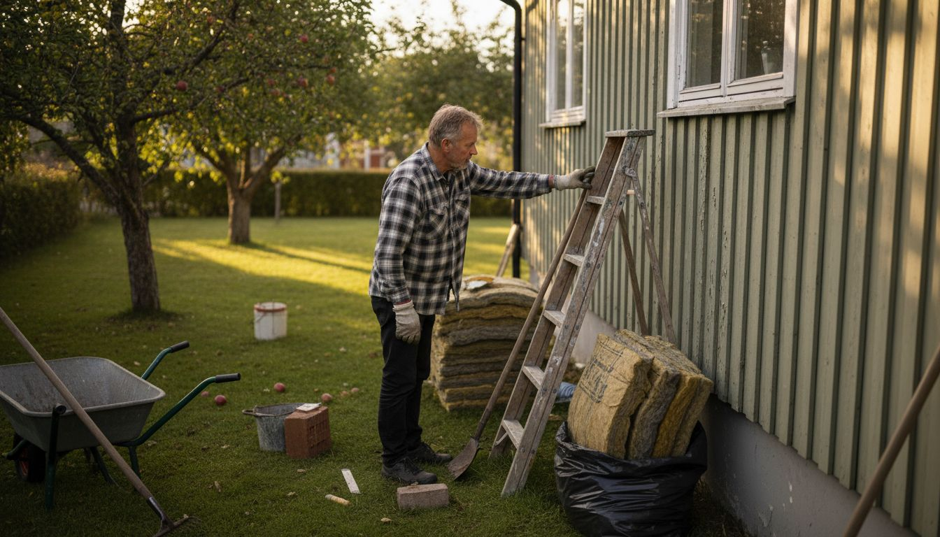Etterisolering av hus utvendig med isolasjonsplater langs yttervegg